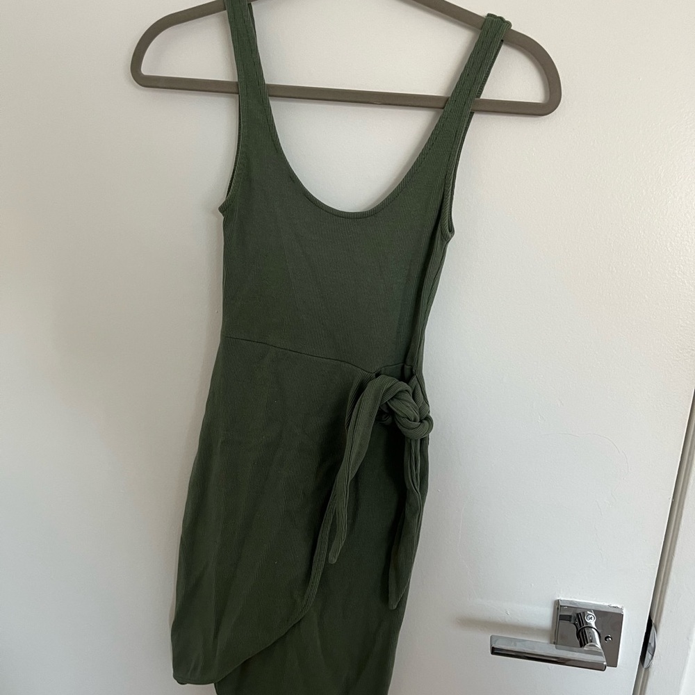 Zara Green Ribbed Tie Front Mini Dress